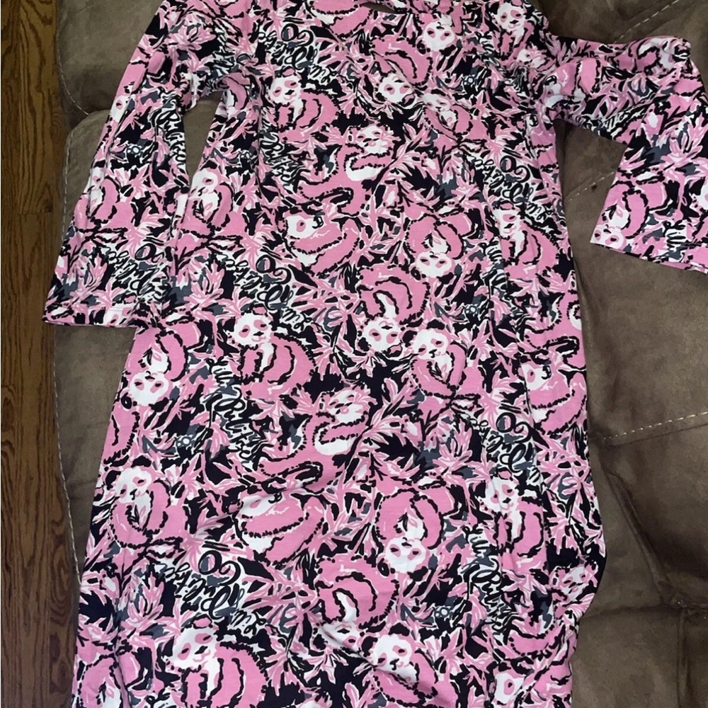 Pink and Black Lilly Pulitzer women’s dress GUC panda size small bell sleeve